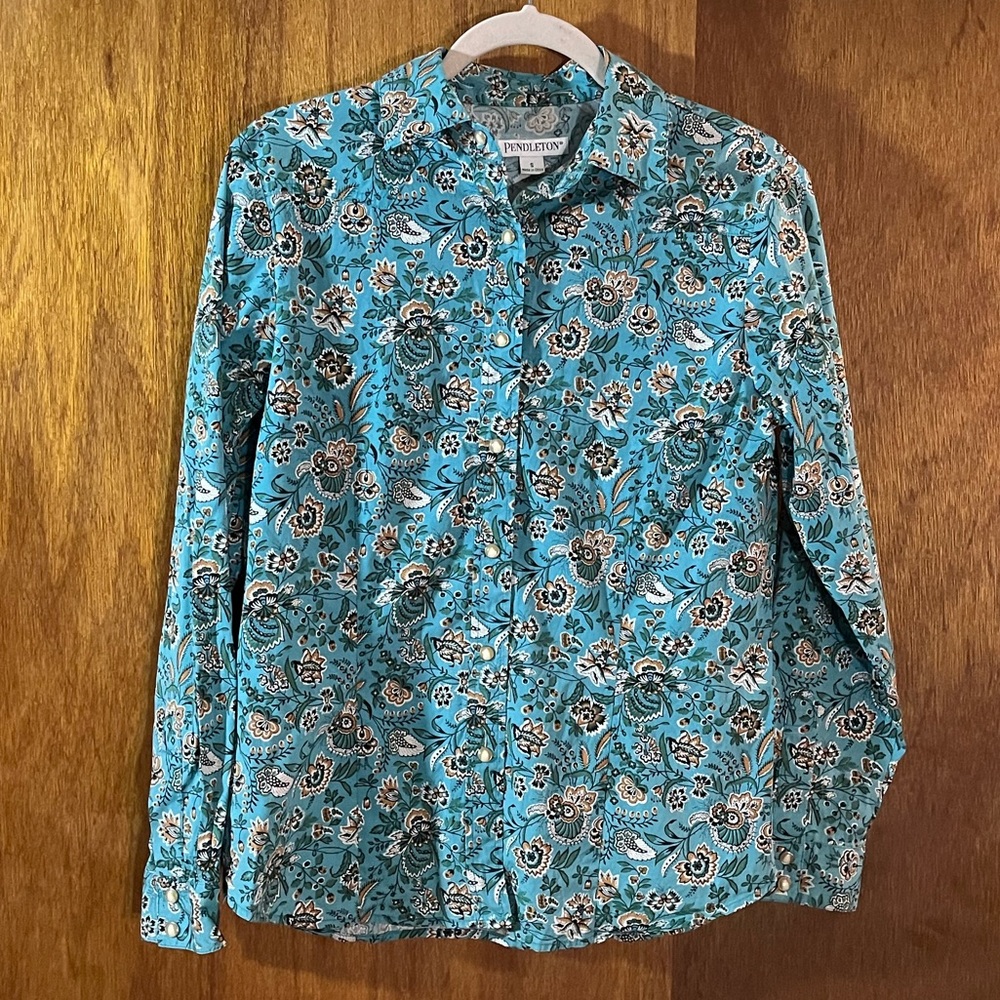 PENDLETON Snap-Front Blue Floral Shirt Sz S